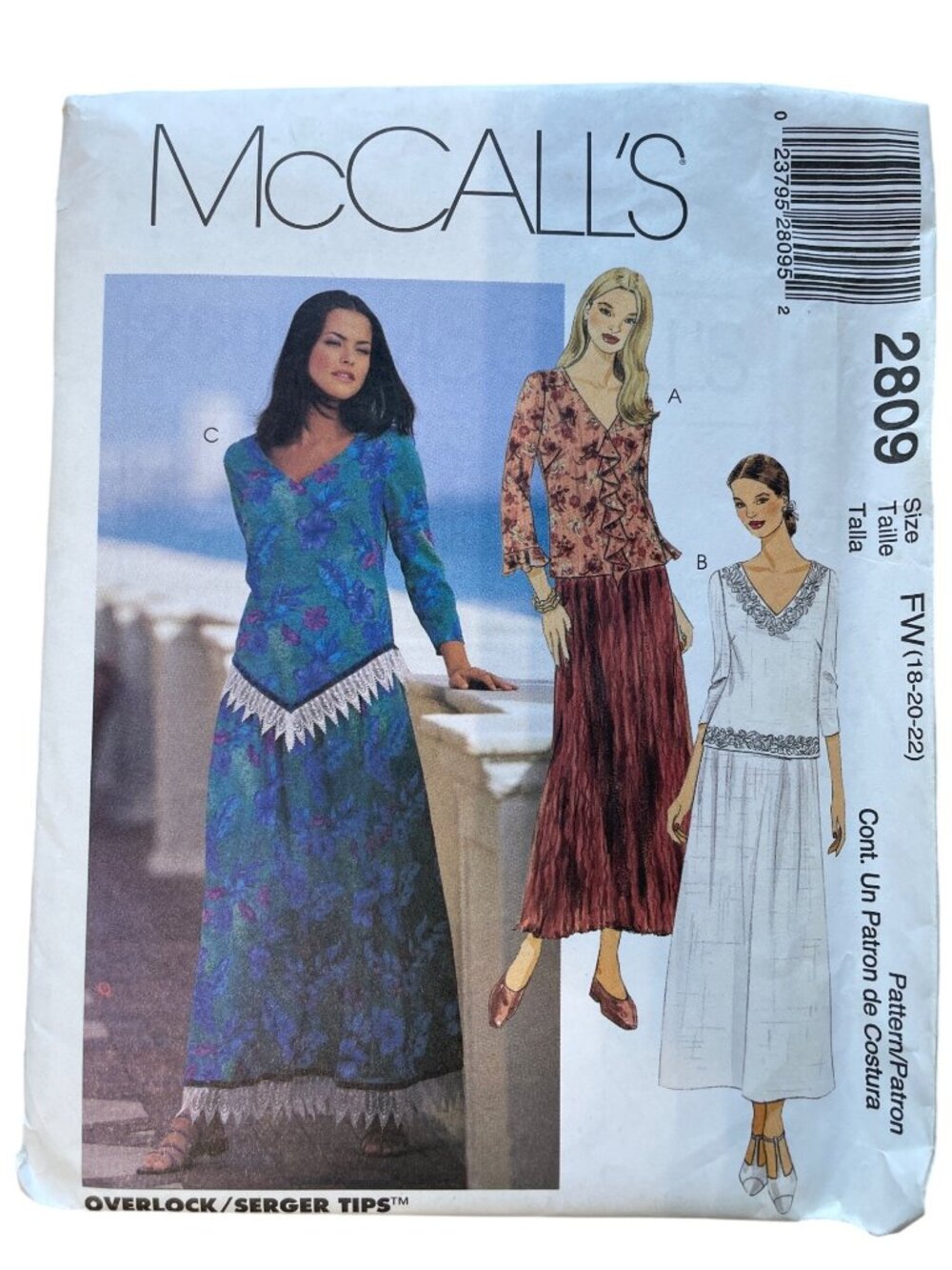 McCalls 2809 Sewing Pattern Sizes 18-20-22 Misses Two Piece V-Neck Dress CUT